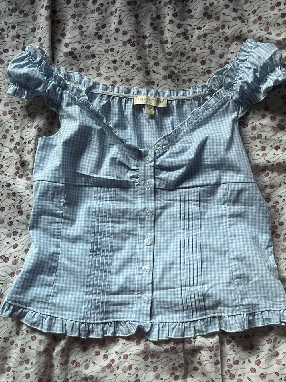 off the shoulder plaid baby blue babydoll top